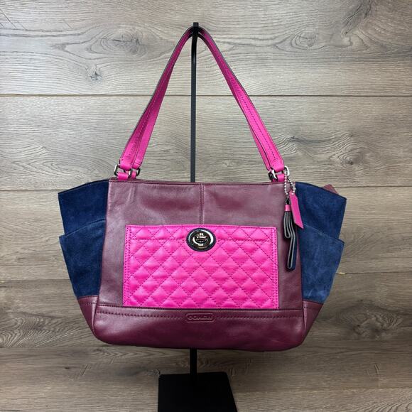 COACH Park Carrie Tote Handbag Purse Quilted Pink Maroon Navy G1393-F24693 - Picture 3 of 16